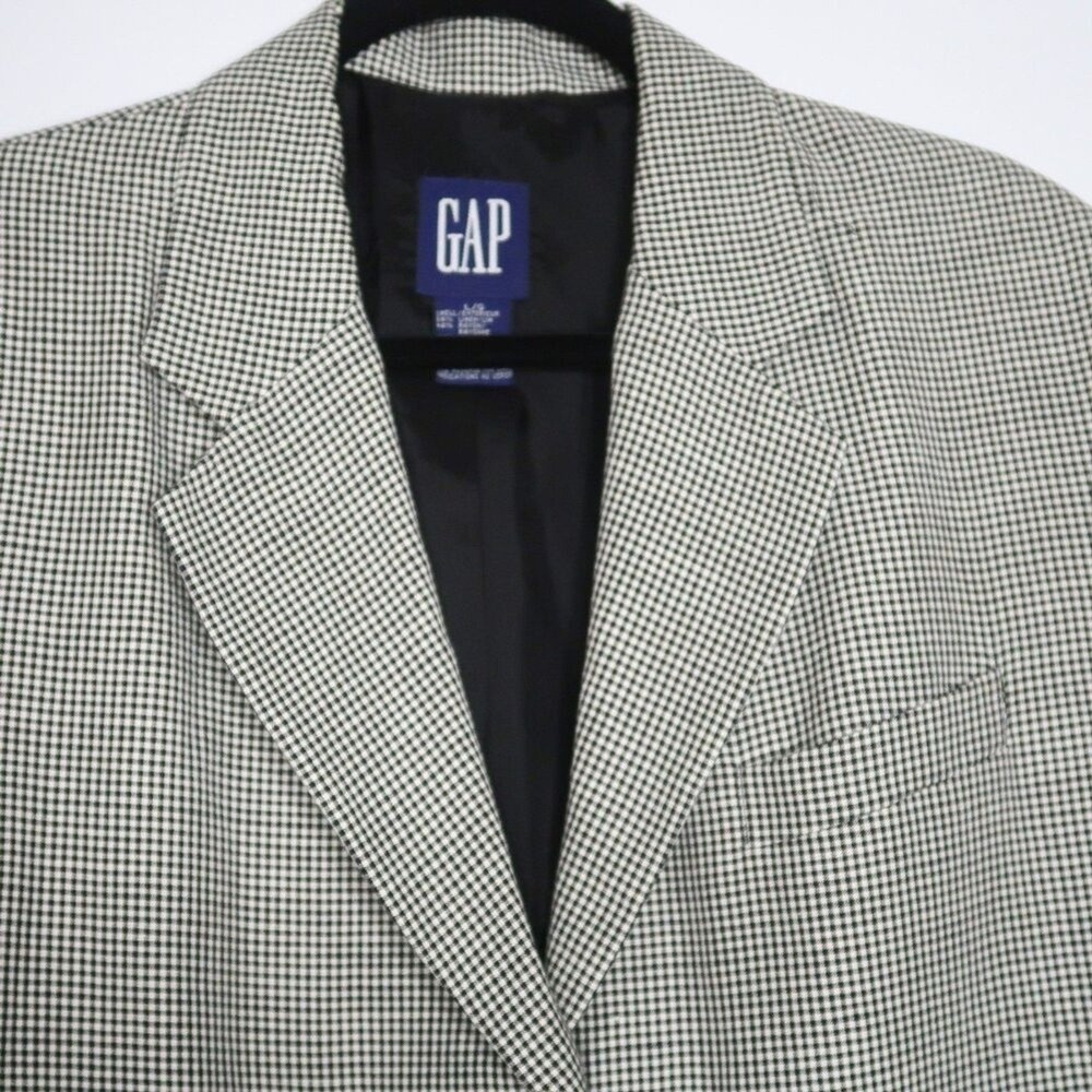 Gap VTG Linen Blend Gingham Blazer Black White Check 3-Button Jacket Large - Picture 5 of 7